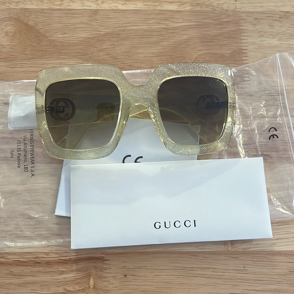 Gucci Gold Glitter Oversized Sunglasses